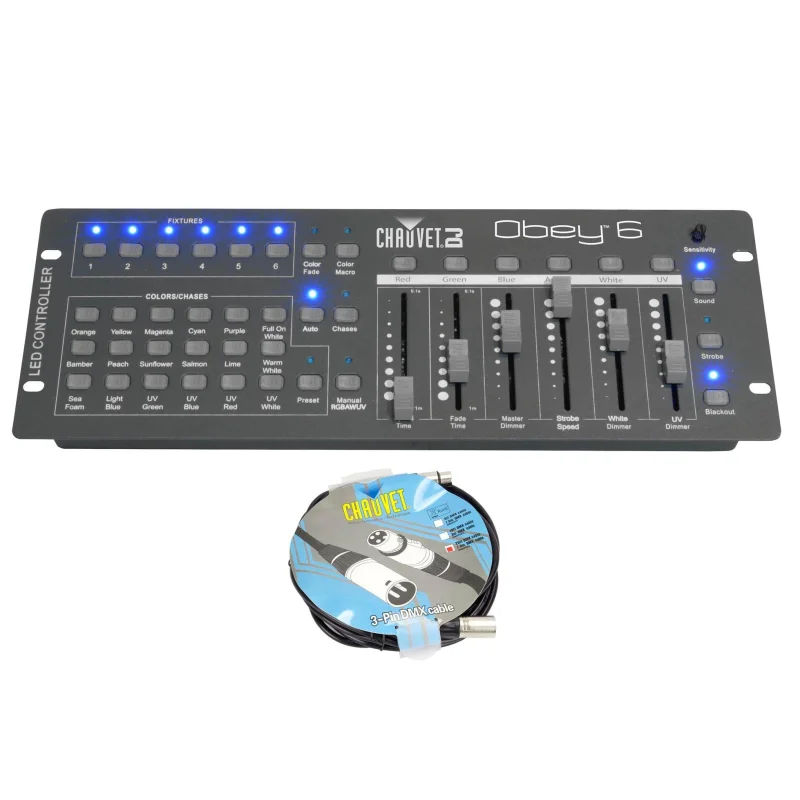 NEW! CHAUVET OBEY 6 Compact Universal DMX Lighting Controller + DMX3P25FT Cable