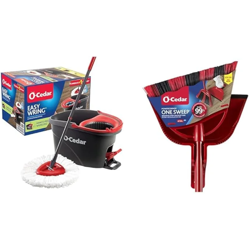O-Cedar Spin Mop & Sweep Set | EasyWring Mop + One Sweep Broom with Dustpan