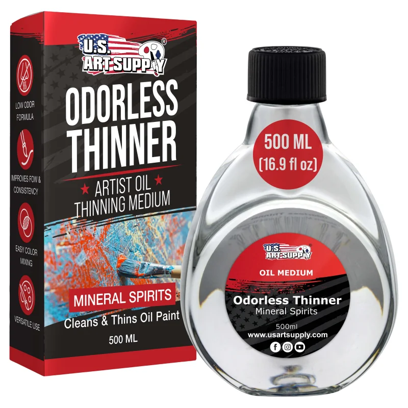Odorless Mineral Spirits for Cleaning - 16.9oz (500ml) Highly Refined Paint Solvent, Thinner for Oil Mediums