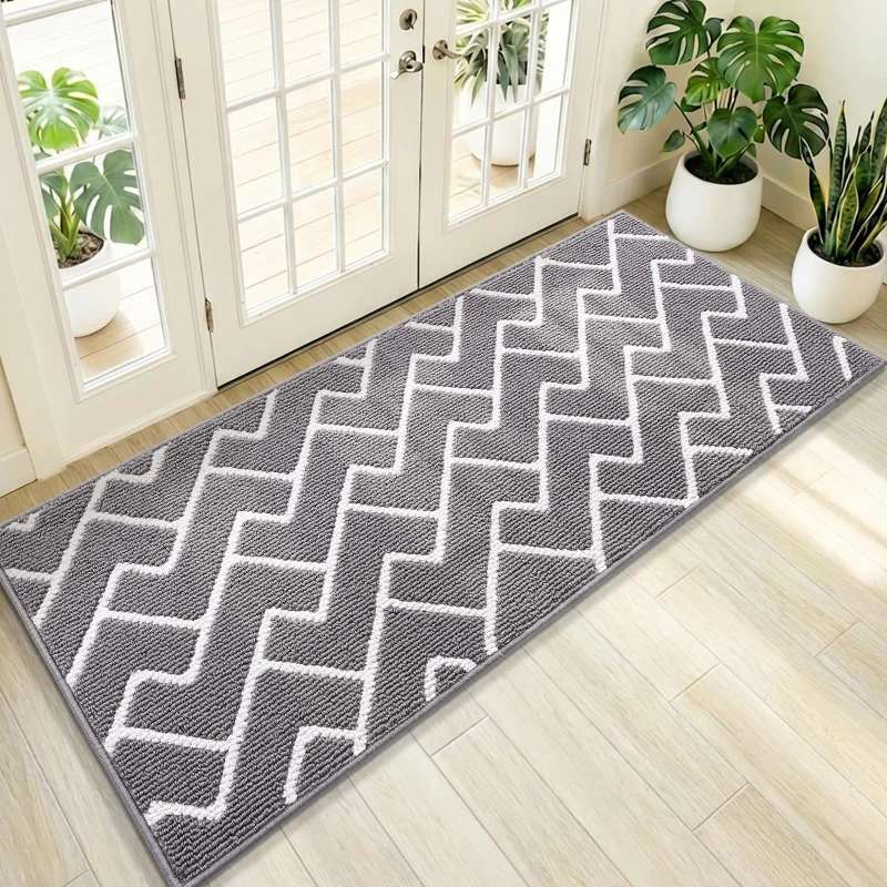 OLANLY Front Door Mat, Non-Slip Rubber Backing, Dirt Resistant and Absorbent, Washable, Easy to Clean Low-Profile Indoor Doormat for Back Door, Entryway, Inside Entrance, 59x20, Grey