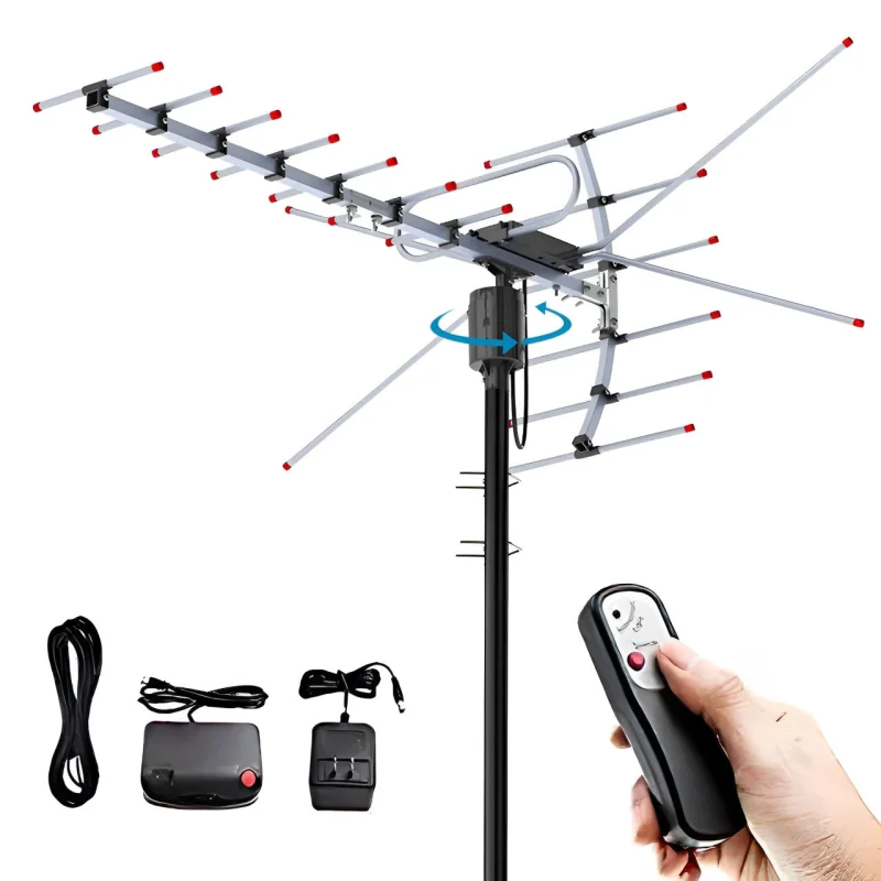 Outdoor HD TV Antenna | 360-Degree Rotation with Smart Signal Processor | Weather-Resistant Design for Crystal-Clear Reception