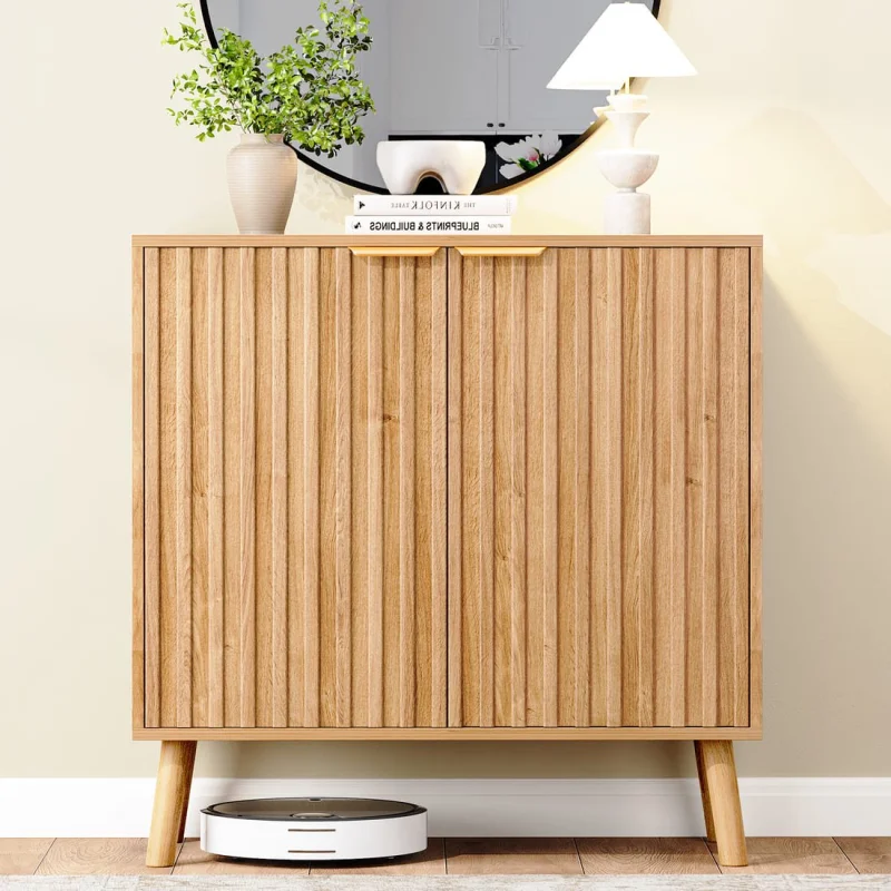 Pamapic Fluted Sideboard Cabinet with Adjustable Shelves for Living Room, Hallway, Entryway, Dining Room Natural