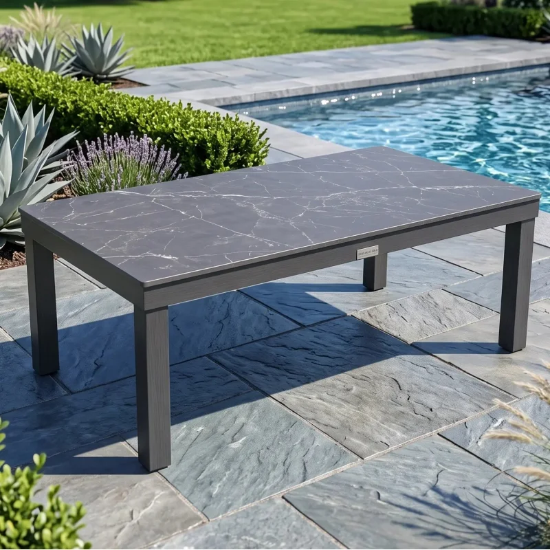 Parker 22"x44" Rectangle Stone Top Coffee Table