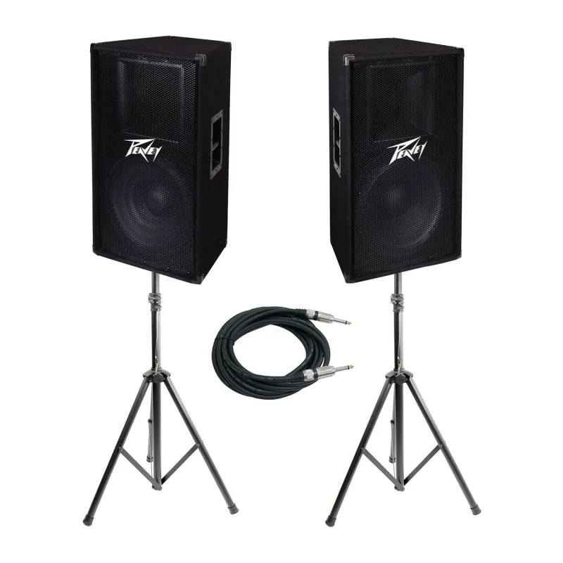 Peavey PV 115 15" 2-Way Pro DJ Live Sound Speaker + Speaker Stands & Cable Kit