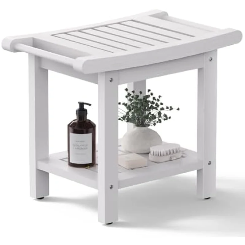 Poly Lumber Shower Bench Seat, Larger Size 22" x 13", Shower Benches for Inside Shower, Waterproof Shower Stool with Handles & Storage Shelf, Shower Chair for Bathroom, Bath Stool (White)