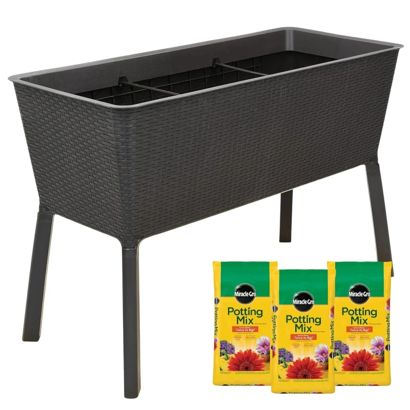 Polymer Outdoor Products Raised Garden Bed with 3 Pack Miracle-Gro Potting Mix