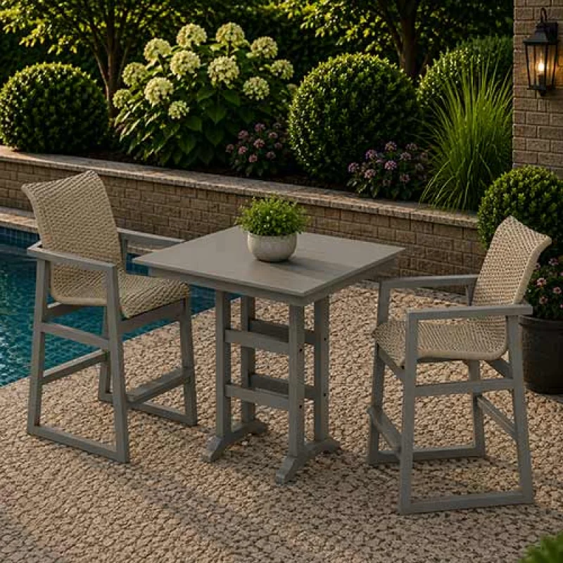 POLYWOOD EDGE Woven 3-Piece Farmhouse Bar Set with Trestle Legs - PWS2901-1 Grey
