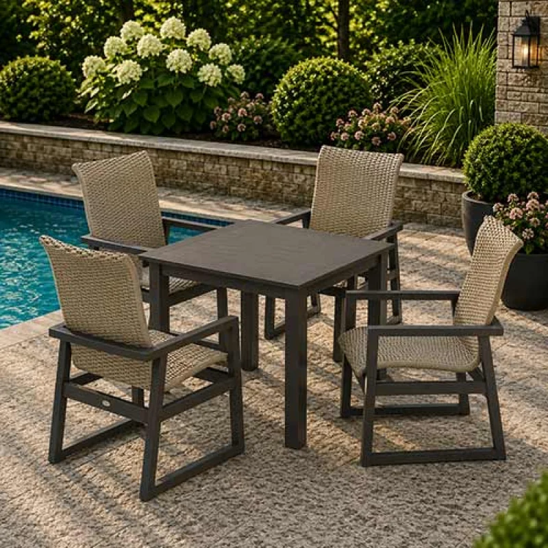 POLYWOOD EDGE Woven Highback 5-Piece Parsons Dining Set - PWS2913-1 Grey