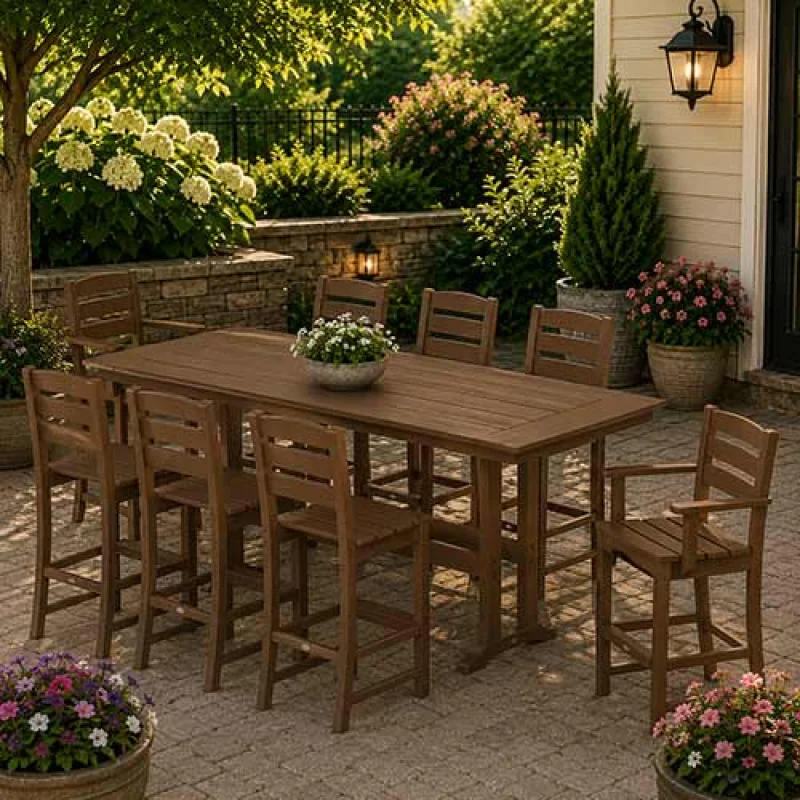 POLYWOOD Lakeside 9-Piece Farmhouse Bar Set with Trestle Legs - PWS1907-1 Grey