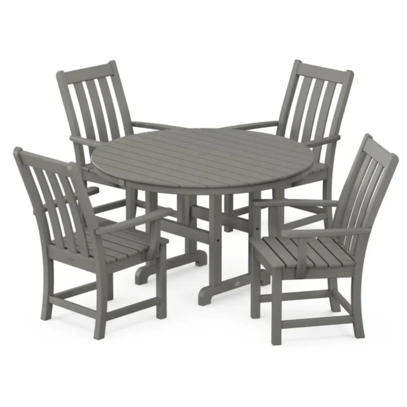 POLYWOOD Vineyard 5-Piece Round Farmhouse Dining Set Slate Grey