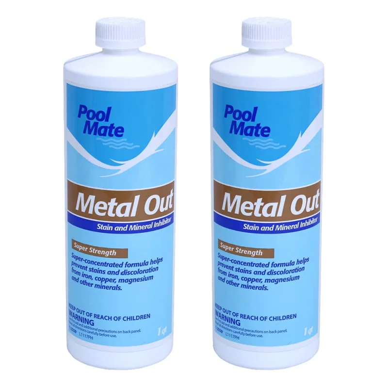 Pool Mate 1-Quart 2-Pack Concentrated Metal Out Stain and Mineral Inhibitor, Pool Metal Remover, Stain Remover, Made in USA