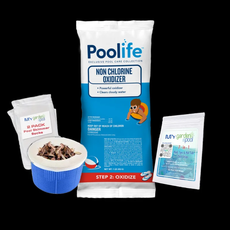 Poolife Non-Chlorine Oxidizer 1 lbFast-Acting Shock for Clear WaterIdeal for Bromine PoolsIncludes 2 Scum Socks and 7-in-1 Test Strips