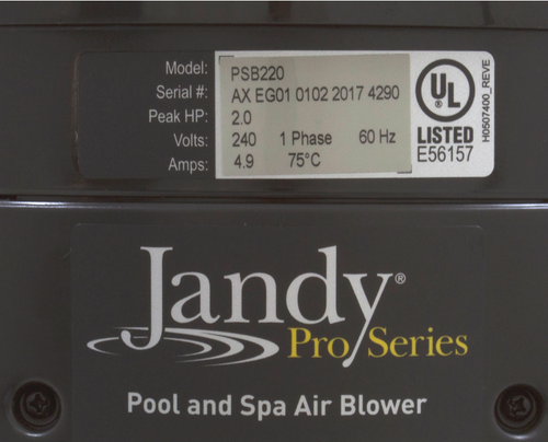 Jandy Zodiac 2HP 230v Blower PSB220 Outdoor Bottom Mount Hardwire