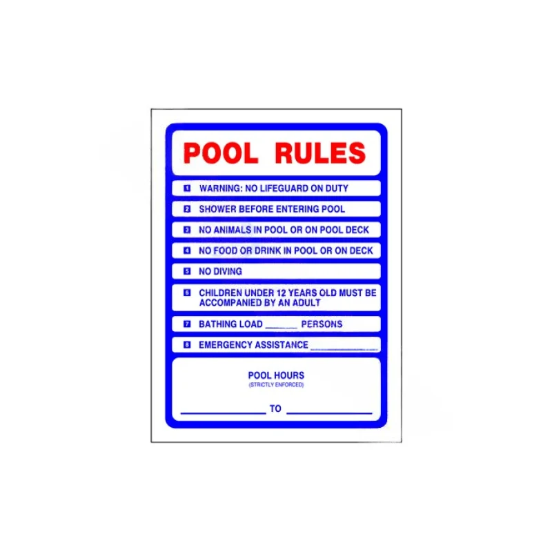 PoolStyle PS233 18" x 24" Vertical POOL RULES Sign