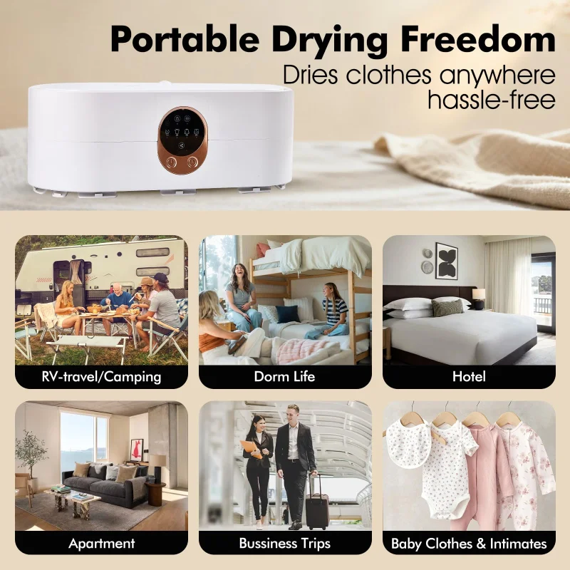 Portable Clothes Dryer for Laundry, Mini & Compact Dryer for Apartment, Dorms, RV, Travel, with 4 Timer Settings (1H/2H/4H/8H), 167F Constant Temperature