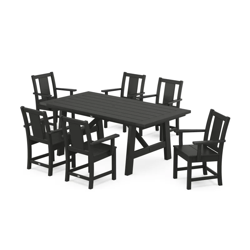 Prairie Arm Chair 7-Piece Rustic Farmhouse Dining Set Black