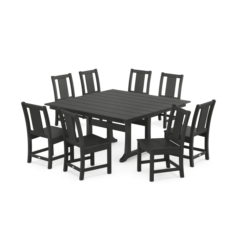 Prairie Side Chair 9-Piece Square Farmhouse Dining Set with Trestle Legs Black