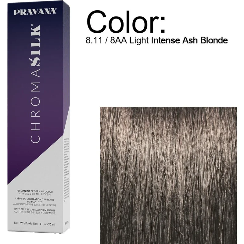 PRAVANA ChromaSilk Permanent Creme Hair Color - 8.11 / 8AA Light Intense Ash Blonde / 3 oz.