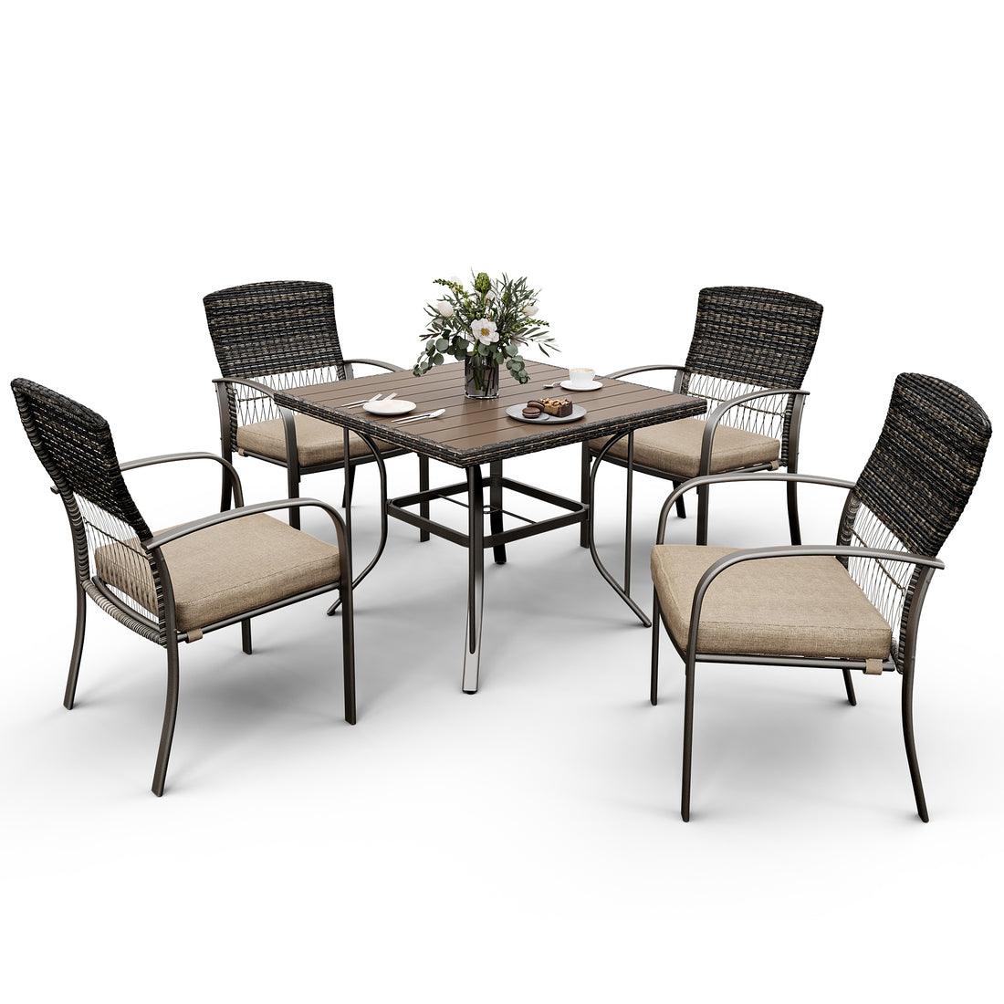 Pamapic Outdoor Dining Sets for 4 with Iron Frame &Rattan Backrest