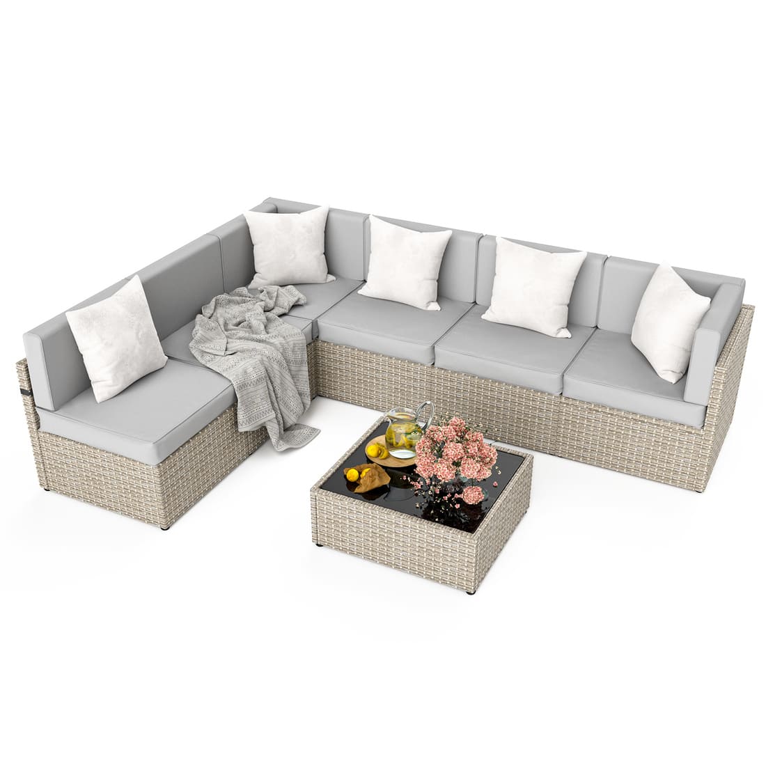 Pamapic Rattan Outdoor Sectional Couch Set(7 Pieces)