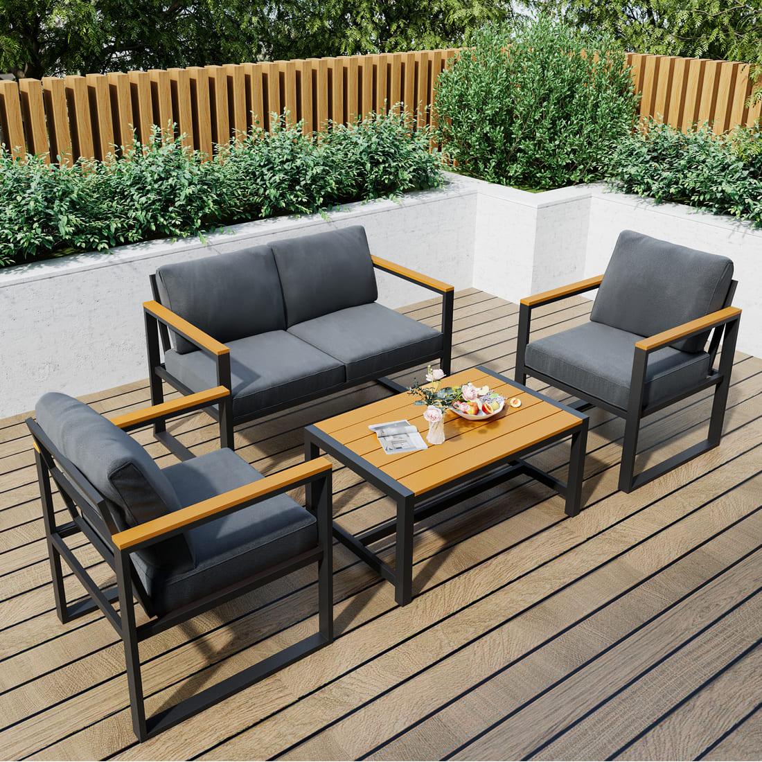 Pamapic 4 Pieces Modern Patio Conversation Sets with Cushion