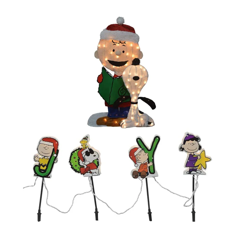 ProductWorks Peanuts Charlie Brown & Snoopy Decoration with Joy Pathway Markers