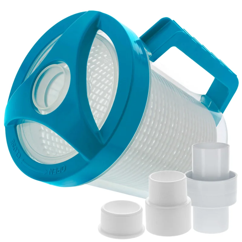 Professional In-line Pool Leaf Canister with Plastic Mesh Filter Basket - Fits 1-1/2 Swimming Pool Cleaner Vacuum Hose Sections - Skim Leaves