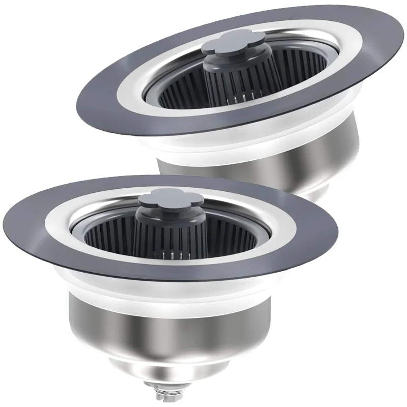 propuri 3in1 Kitchen Sink Drain Strainer and Sink Stopper, Stainless Steel Kitchen Drain Plug & Cover with Anti-Clogging Basket Strainer, Fit US Standard 3-1/2'' Drain Hole,2 Pack