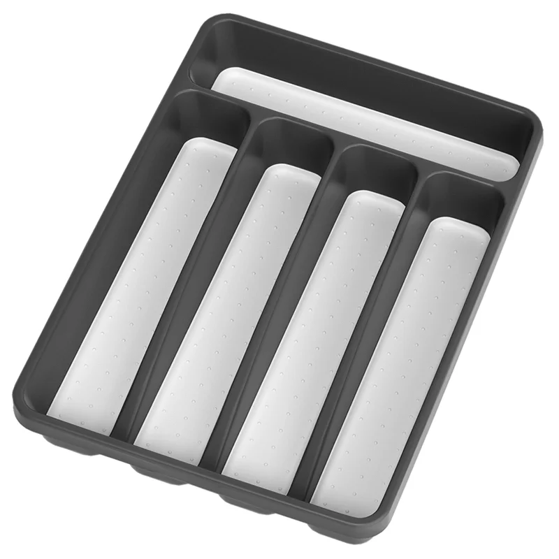propuri Silverware Organizer - BPA-Free Kitchen Drawer Organizer with Non-slip TPR Linings, Utensil Holder Cutlery Drawer Organizer for Forks, Spoons and Knives- 5 Slots, Grey