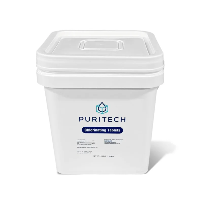 Puri Tech Pool Chemicals 3Inch Stabilized Chlorine Tablets for Swimming Pools - Individually Wrapped, SlowDissolving, LongLasting Pool Sanitizer - 90% Available Chlorine - Tri-Chlor - 4 Pounds