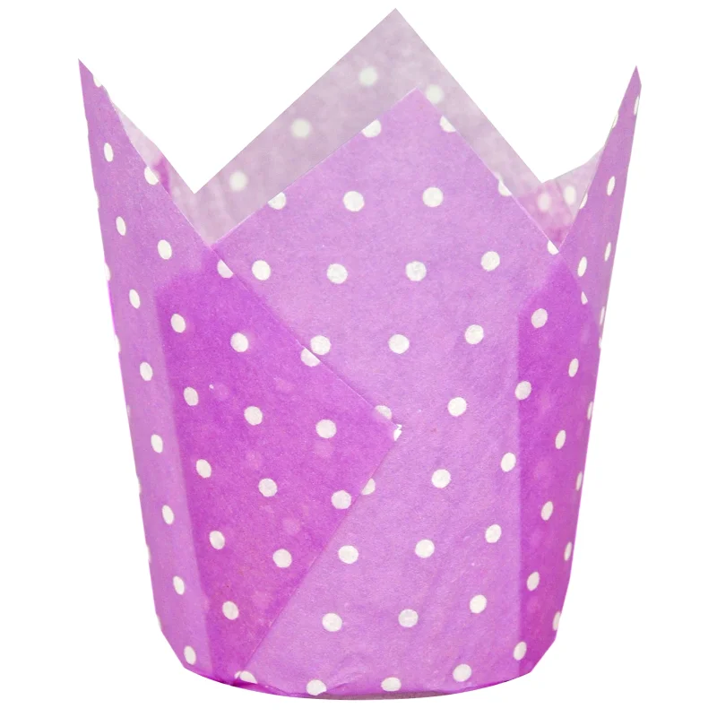 QLSmypkg Large Muffin Greaseproof paper Baking cupcake cups, 2-1/4" x 4" Purple printed with Polka Dot Tulip Baking Cup(Large) (125pcs)