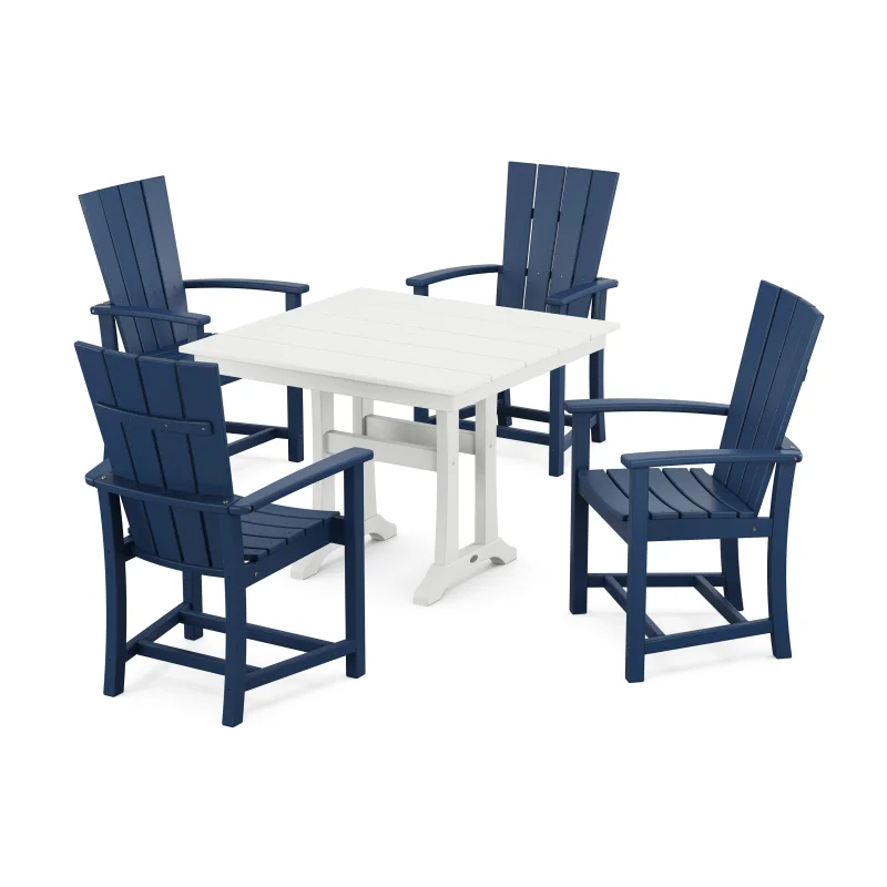 Quattro 5-Piece Farmhouse Dining Set With Trestle Legs Navy and White