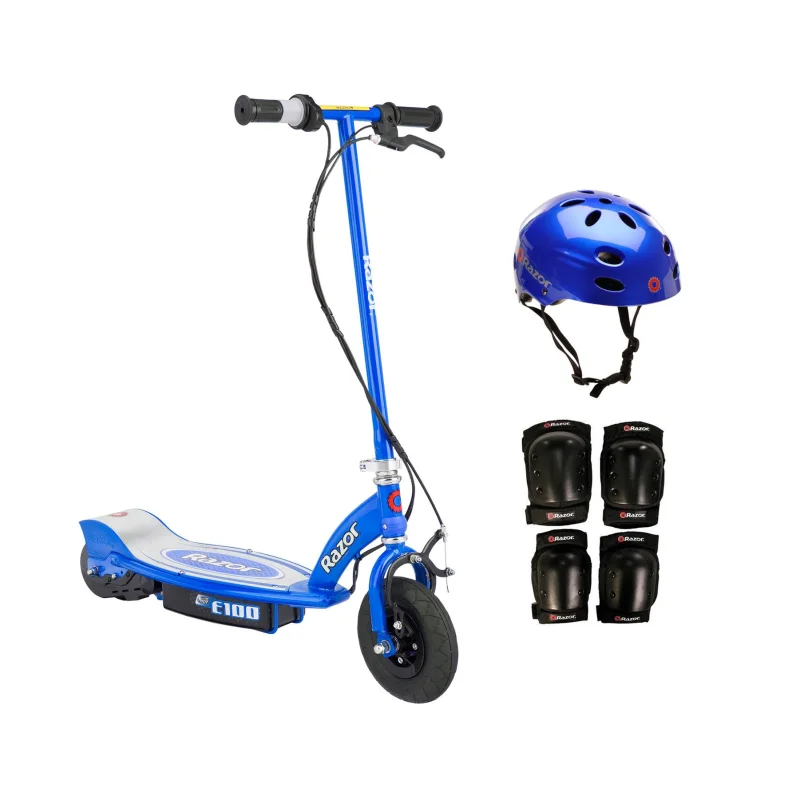 Razor E100 Motorized 24 V Rechargeable Electric Power Kids Scooter w/ Helmet & Pads