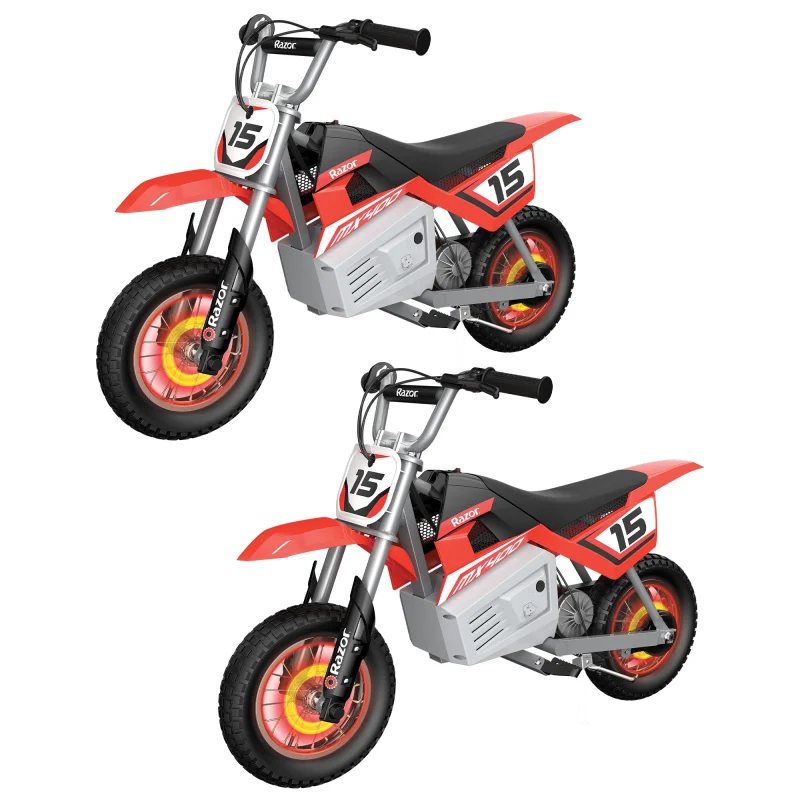 Razor MX400 Dirt Rocket 24V Toy Motocross Motorcycle Dirt Bike, Red (2 Pack)