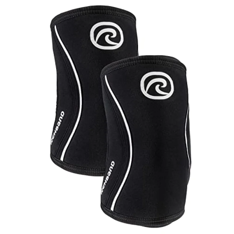 Rehband Elbow 5mm Compression Sleeve, Neoprene Elbow Sleeves for Weightlifting, Anatomical Design, Non-Slip & Close Fitting, Elbow Support Unisex, Colour:Black - 1 Pair, Size:Large
