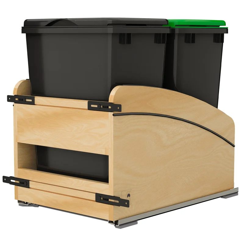 Rev-A-Shelf Maple Double Pullout Waste Container, Soft-Close, 35 qt, Black