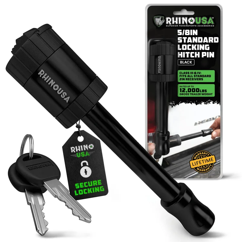 Rhino USA 2 Trailer Hitch PinPatented Locking Receiver Pin for Class III/IV HitchesWeatherproof, Anti-Theft, Debris-ProtectedTow Truck ReadyBlack 1PK
