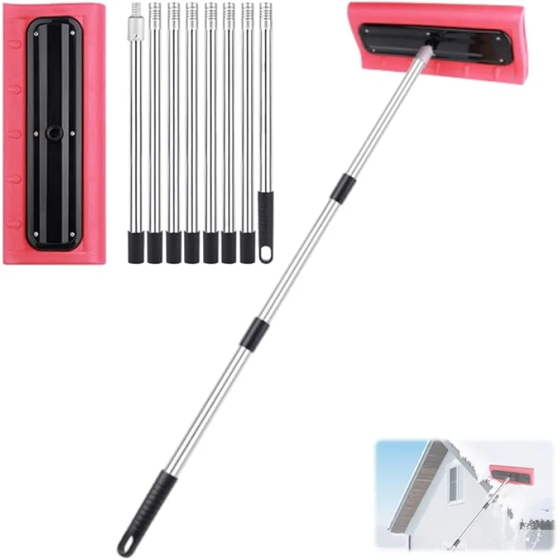 Roof Rake Snow Removal Tool, Snow Rake for House Roof, Adjustable Telescoping Snow Roof Rake, Foam Head Roof Snow Rake, Winter Cleaning Accessory, Rake Tool for Driveway Roof (3.2m)