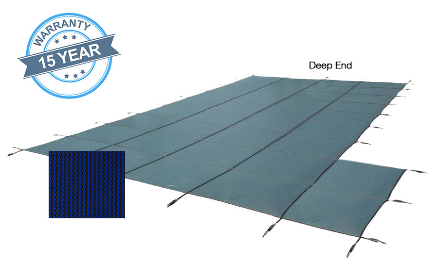 PoolTux 16' x 32' Royal Mesh Right Step Safety Cover, Blue, 15 Yr. Warranty
