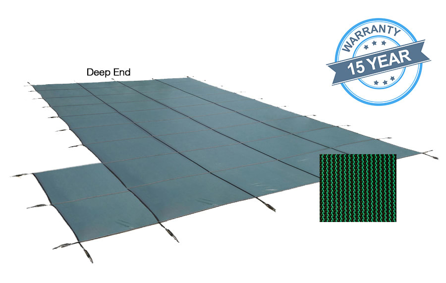 PoolTux 16'x36' Royal Mesh Left Step Safety Cover, Green, 15 Yr. Warranty