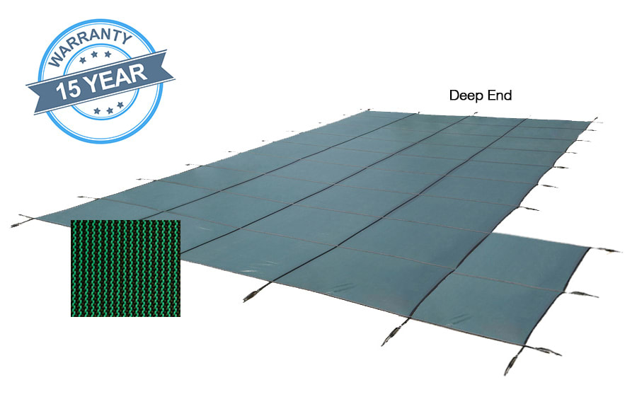 PoolTux 16' x 32' Royal Mesh Right Step Safety Cover, Green, 15 Yr. Warranty