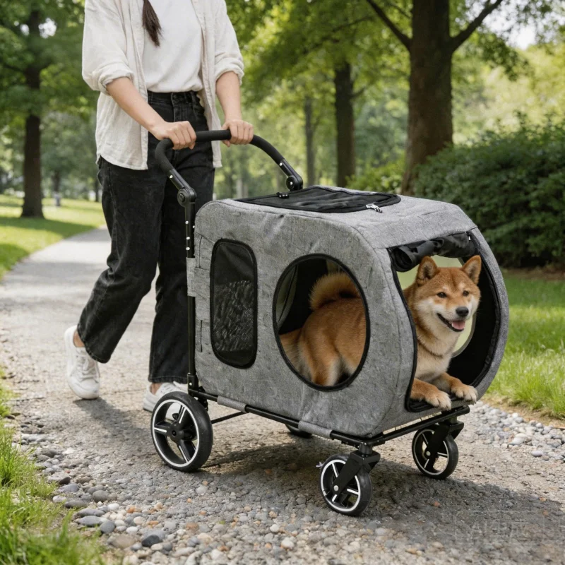 Saudism Large Dog Stroller for Medium DogsPet Stroller for 2 Small Dogs, Foldable Jogger Wagon with Detachable Carrier for Car Seat, Adjustable Handle, Up to 90 lbs, Gray