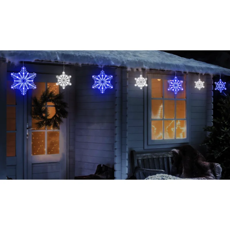 Set of 10 Twinkling LED Snowflake Icicle Lights (Blue & Pure White) Set of 10 Blue and Pure White Twinkling LED Snowflakes