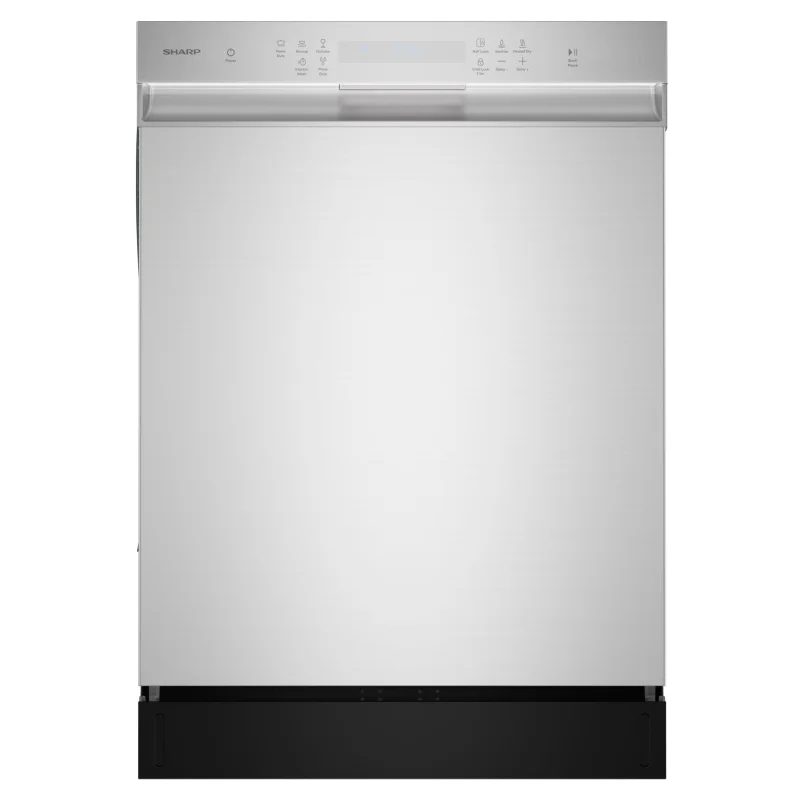 Sharp SDW6504MS Stainless Steel Dishwasher, 24-inch Pocket Handle, 52 dB, Hybrid Tub, 12 Place Settings, 5 Cycles, Heated Dry