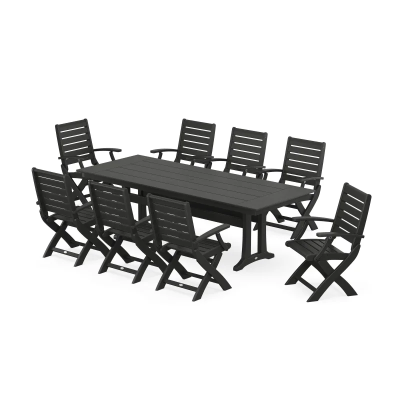 Signature Folding 9-Piece Farmhouse Trestle Dining Set with Trestle Legs Black