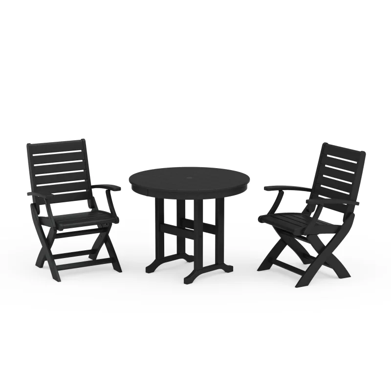 Signature Folding Chair 3-Piece Round Farmhouse Dining Set Black