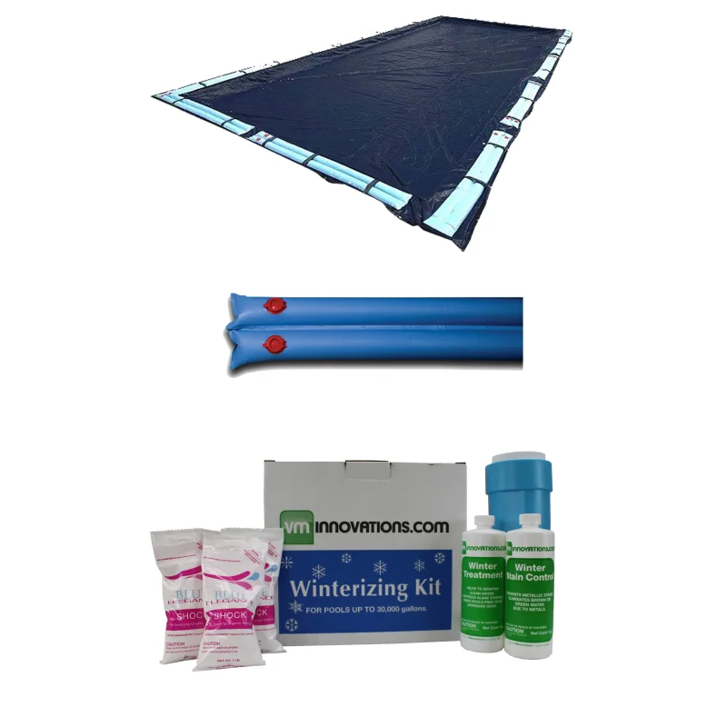 Silver/Black 25'x40' Inground Pool Cover + 18) 8' Water Tubes + Winterizing Kit