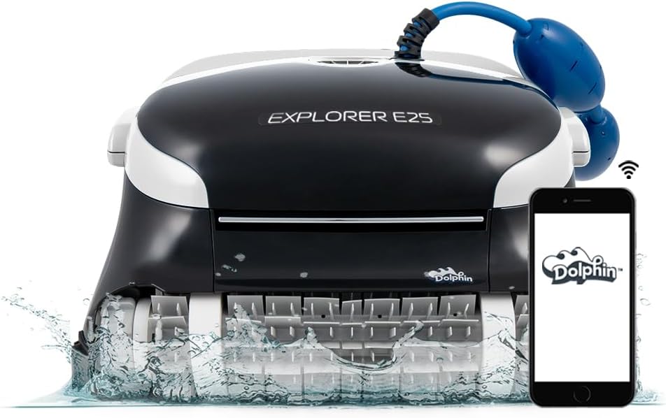 Maytronics Dolphin Explorer E25 WiFi Robotic Pool Cleaner – Automatic Vacuum with Wall Climbing & Scrubbing for In-Ground Pools up to 50ft