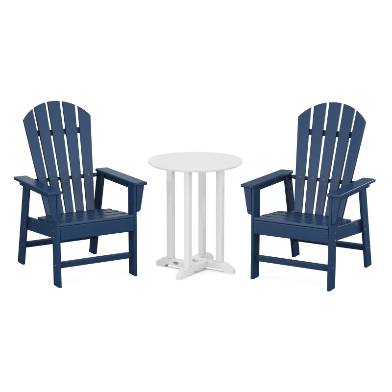 South Beach 3-Piece Round Farmhouse Bistro Dining Set Navy and White