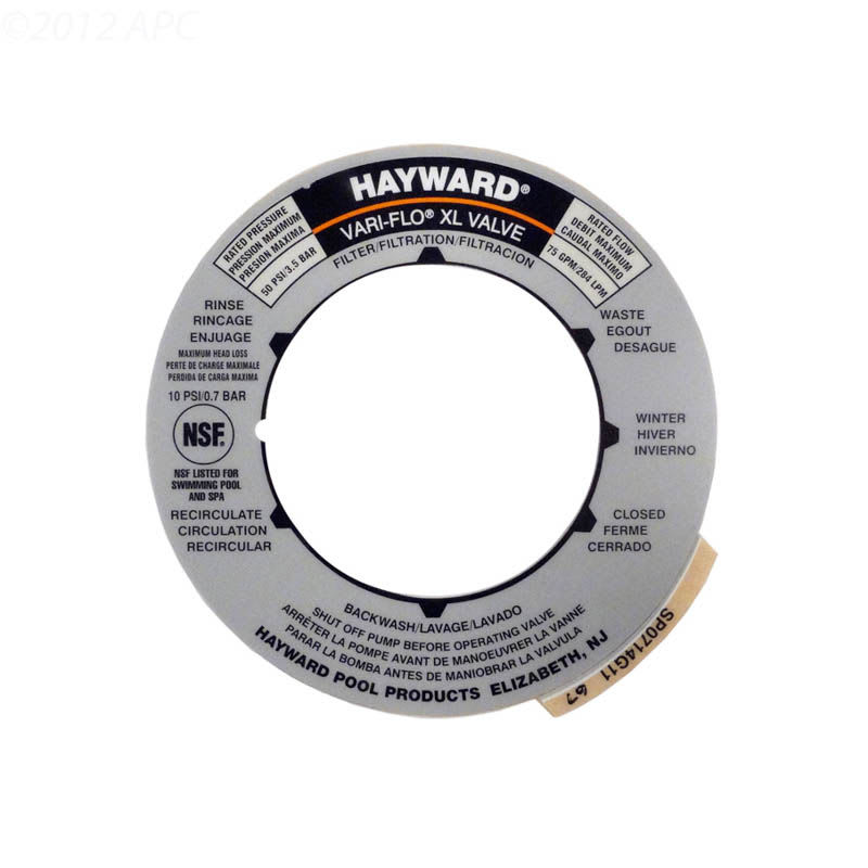 Hayward SP0714T MPV Valve Position Label